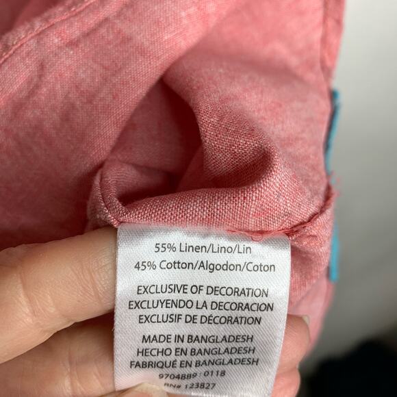 Tenth & Ocean Linen Red Button Front Short Sleeve Shirt Sz Large - Picture 2 of 6